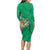 Hawaii Pikake and Maile Lei Long Sleeve Bodycon Dress Honu Polynesian Pattern Green Color