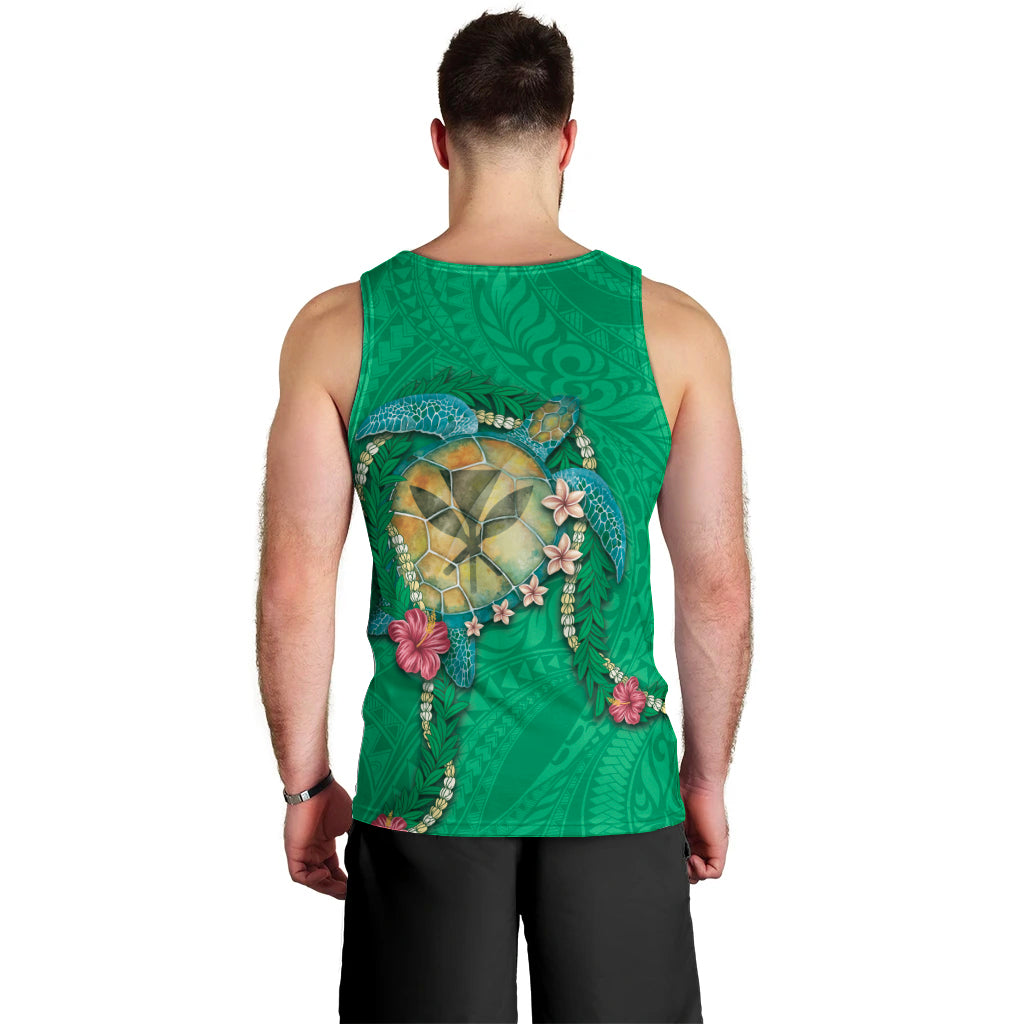 Hawaii Pikake and Maile Lei Men Tank Top Honu Polynesian Pattern Green Color LT03 - Polynesian Pride