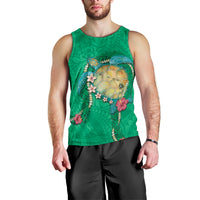 Hawaii Pikake and Maile Lei Men Tank Top Honu Polynesian Pattern Green Color LT03 - Polynesian Pride