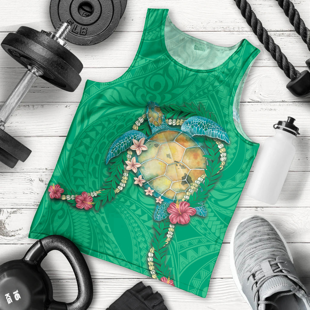 Hawaii Pikake and Maile Lei Men Tank Top Honu Polynesian Pattern Green Color LT03 - Polynesian Pride