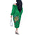 Hawaii Pikake and Maile Lei Off The Shoulder Long Sleeve Dress Honu Polynesian Pattern Green Color