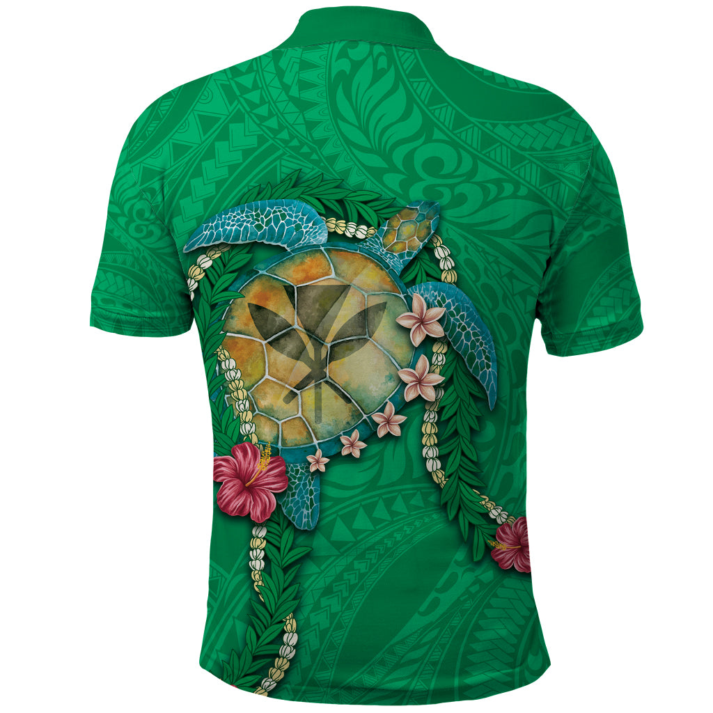 Hawaii Pikake and Maile Lei Polo Shirt Honu Polynesian Pattern Green Color