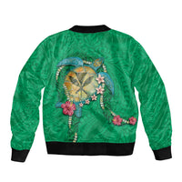 Hawaii Pikake and Maile Lei Sleeve Zip Bomber Jacket Honu Polynesian Pattern Green Color LT03 - Polynesian Pride