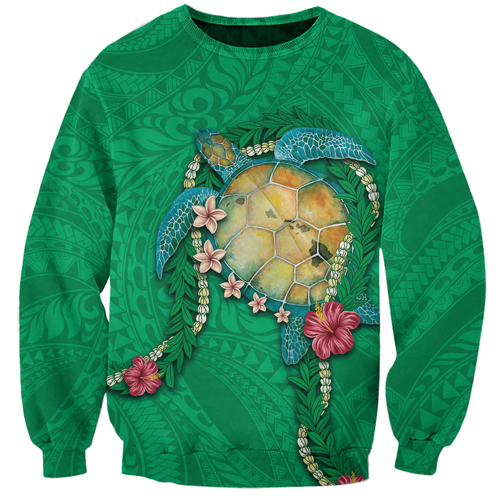 Hawaii Pikake and Maile Lei Sweatshirt Honu Polynesian Pattern Green Color LT03 Unisex Green - Polynesian Pride