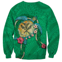 Hawaii Pikake and Maile Lei Sweatshirt Honu Polynesian Pattern Green Color LT03 - Polynesian Pride