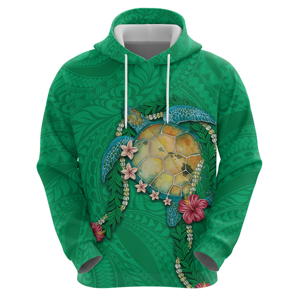 Hawaii Pikake and Maile Lei Zip Hoodie Honu Polynesian Pattern Green Color
