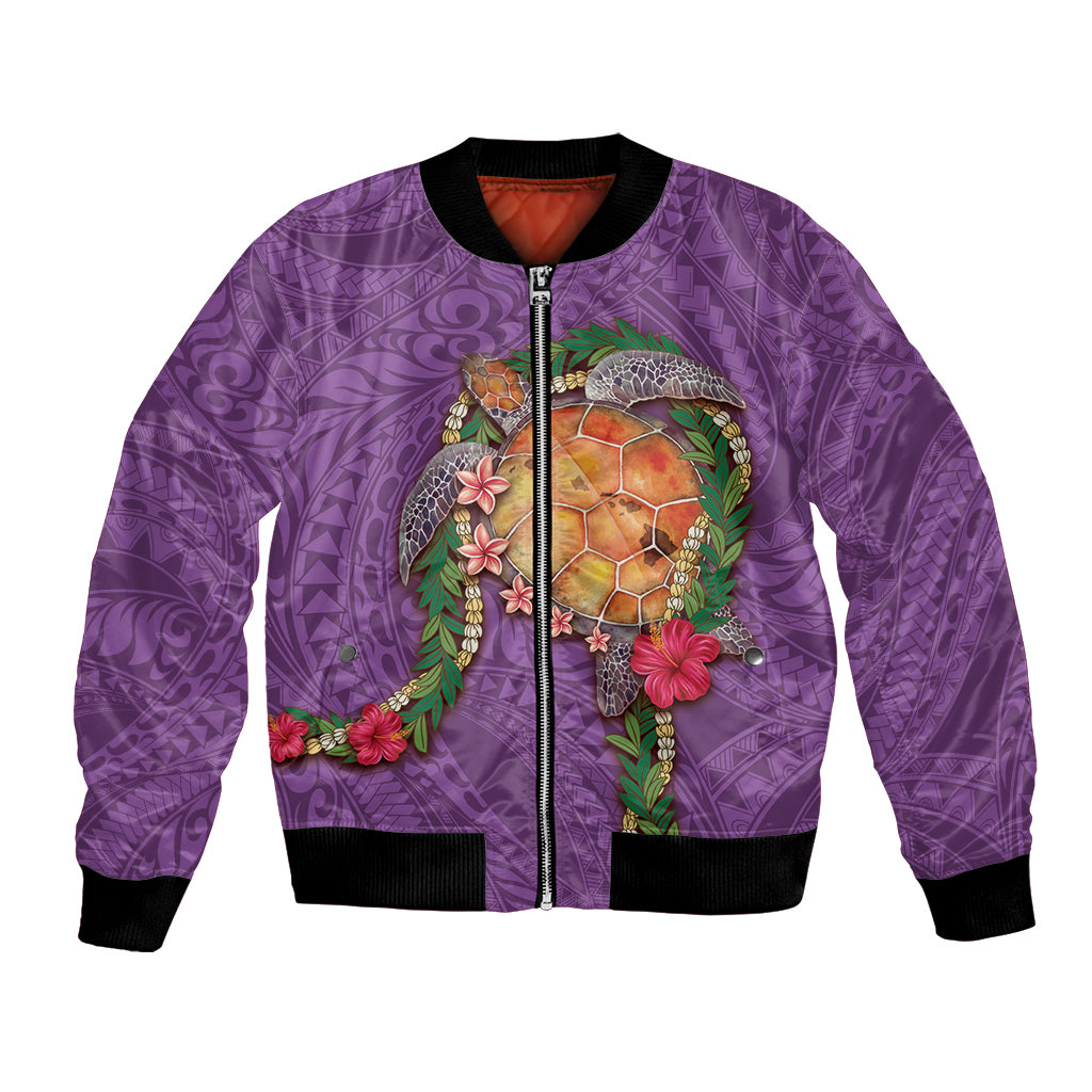 Hawaii Pikake and Maile Lei Bomber Jacket Honu Polynesian Pattern Pink Color LT03 Unisex Pink - Polynesian Pride