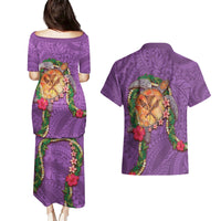 Hawaii Pikake and Maile Lei Couples Matching Puletasi and Hawaiian Shirt Honu Polynesian Pattern Pink Color LT03 - Polynesian Pride