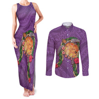 Hawaii Pikake and Maile Lei Couples Matching Tank Maxi Dress and Long Sleeve Button Shirt Honu Polynesian Pattern Pink Color LT03 Pink - Polynesian Pride