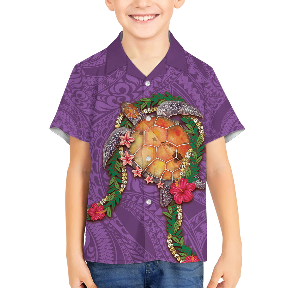 Hawaii Pikake and Maile Lei Family Matching Summer Maxi Dress and Hawaiian Shirt Honu Polynesian Pattern Pink Color LT03 Son's Shirt Pink - Polynesian Pride
