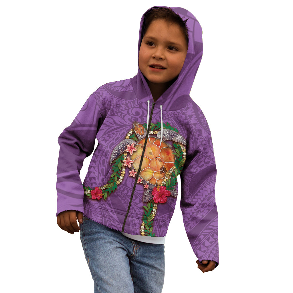 Hawaii Pikake and Maile Lei Kid Hoodie Honu Polynesian Pattern Pink Color
