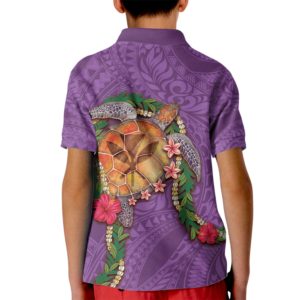 Hawaii Pikake and Maile Lei Kid Polo Shirt Honu Polynesian Pattern Pink Color