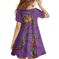 Hawaii Pikake and Maile Lei Kid Short Sleeve Dress Honu Polynesian Pattern Pink Color LT03 - Polynesian Pride