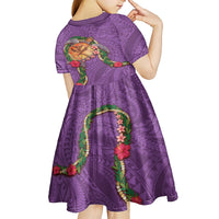 Hawaii Pikake and Maile Lei Kid Short Sleeve Dress Honu Polynesian Pattern Pink Color LT03 - Polynesian Pride