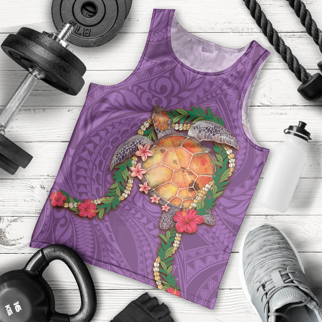 Hawaii Pikake and Maile Lei Men Tank Top Honu Polynesian Pattern Pink Color LT03 - Polynesian Pride