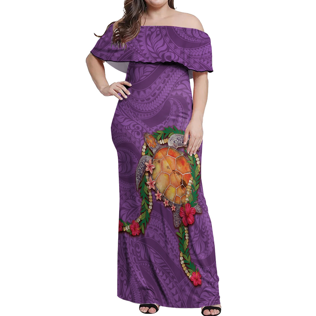 Hawaii Pikake and Maile Lei Off Shoulder Maxi Dress Honu Polynesian Pattern Pink Color LT03 Women Pink - Polynesian Pride