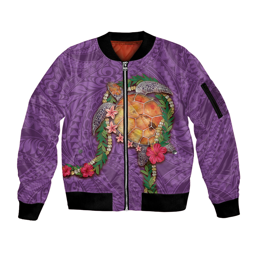 Hawaii Pikake and Maile Lei Sleeve Zip Bomber Jacket Honu Polynesian Pattern Pink Color LT03 Unisex Pink - Polynesian Pride