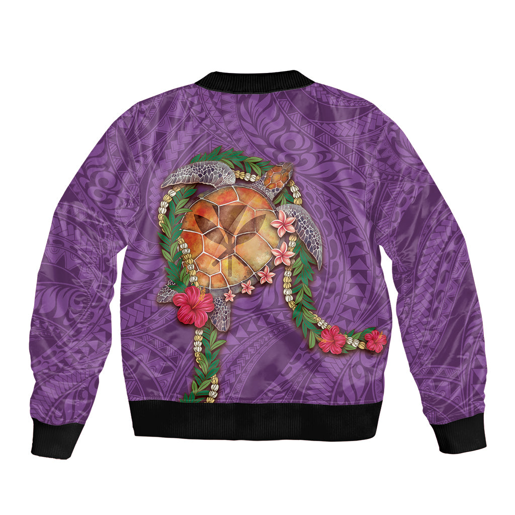 Hawaii Pikake and Maile Lei Sleeve Zip Bomber Jacket Honu Polynesian Pattern Pink Color LT03 - Polynesian Pride