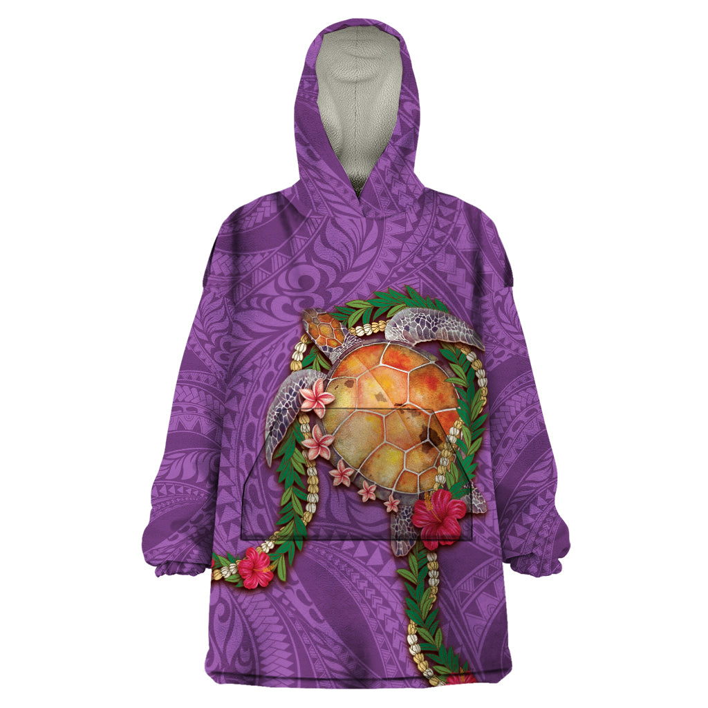 Hawaii Pikake and Maile Lei Wearable Blanket Hoodie Honu Polynesian Pattern Pink Color LT03 One Size Pink - Polynesian Pride