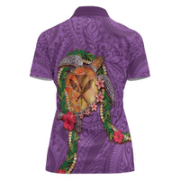 Hawaii Pikake and Maile Lei Women Polo Shirt Honu Polynesian Pattern Pink Color