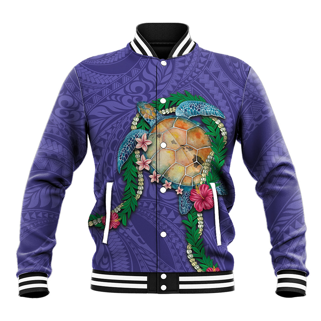 Hawaii Pikake and Maile Lei Baseball Jacket Honu Polynesian Pattern Purple Color LT03 Unisex Purple - Polynesian Pride