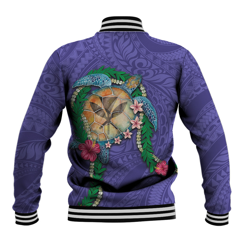 Hawaii Pikake and Maile Lei Baseball Jacket Honu Polynesian Pattern Purple Color LT03 - Polynesian Pride