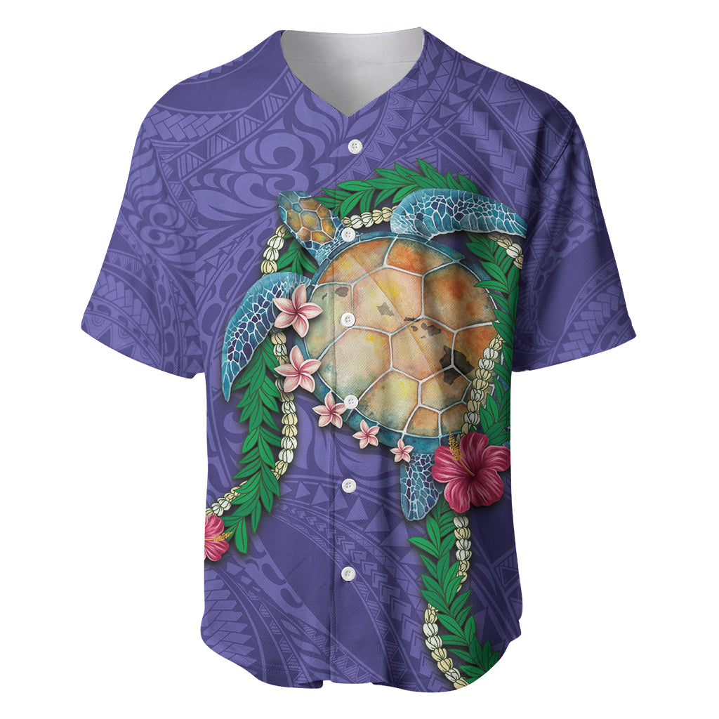 Hawaii Pikake and Maile Lei Baseball Jersey Honu Polynesian Pattern Purple Color