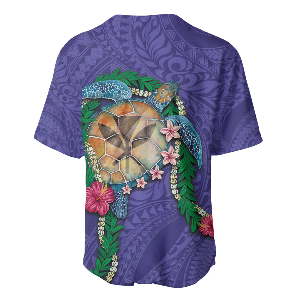Hawaii Pikake and Maile Lei Baseball Jersey Honu Polynesian Pattern Purple Color