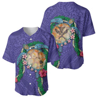 Hawaii Pikake and Maile Lei Baseball Jersey Honu Polynesian Pattern Purple Color