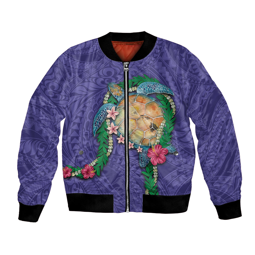 Hawaii Pikake and Maile Lei Bomber Jacket Honu Polynesian Pattern Purple Color LT03 Unisex Purple - Polynesian Pride