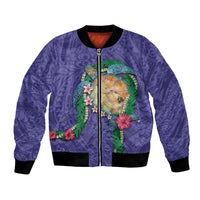 Hawaii Pikake and Maile Lei Bomber Jacket Honu Polynesian Pattern Purple Color LT03 Unisex Purple - Polynesian Pride