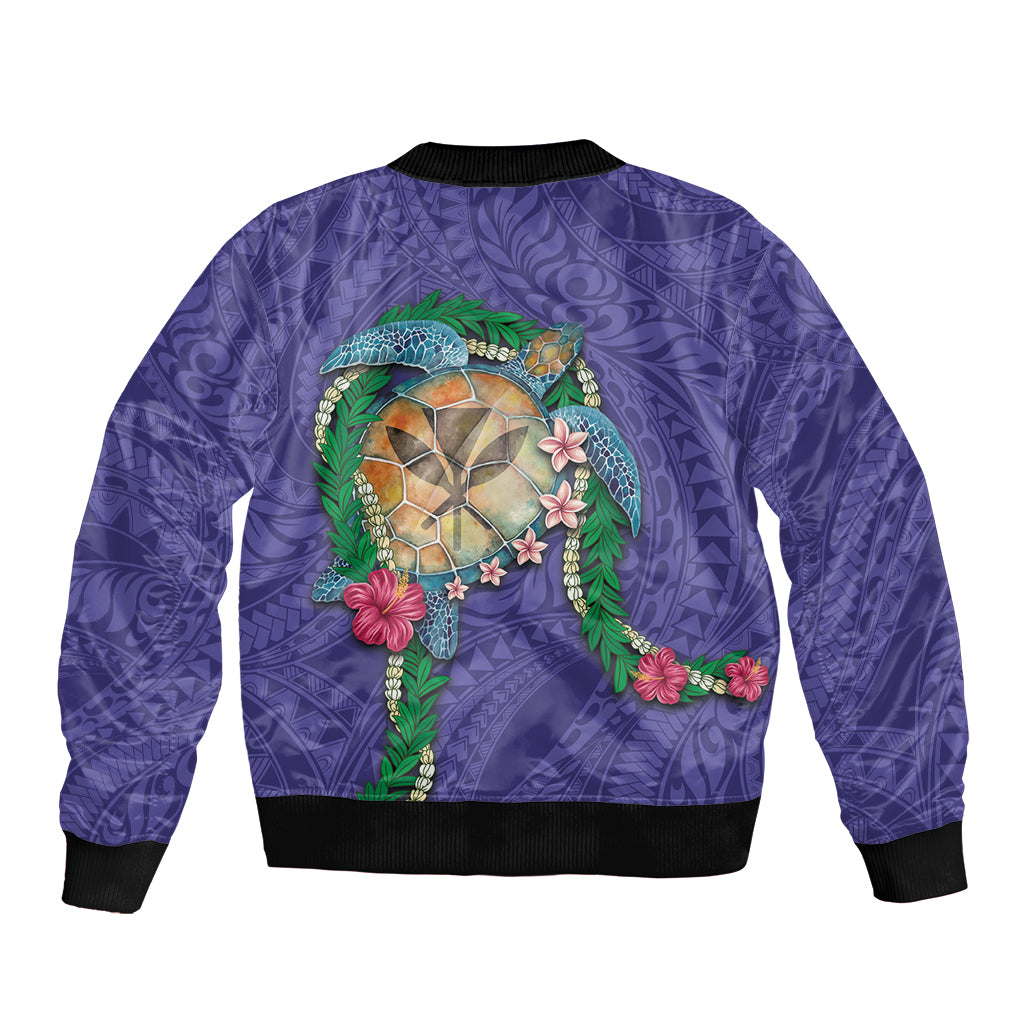 Hawaii Pikake and Maile Lei Bomber Jacket Honu Polynesian Pattern Purple Color LT03 - Polynesian Pride