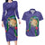 Hawaii Pikake and Maile Lei Couples Matching Long Sleeve Bodycon Dress and Hawaiian Shirt Honu Polynesian Pattern Purple Color