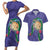 Hawaii Pikake and Maile Lei Couples Matching Short Sleeve Bodycon Dress and Hawaiian Shirt Honu Polynesian Pattern Purple Color