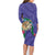 Hawaii Pikake and Maile Lei Family Matching Long Sleeve Bodycon Dress and Hawaiian Shirt Honu Polynesian Pattern Purple Color