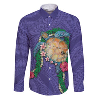 Hawaii Pikake and Maile Lei Family Matching Mermaid Dress and Hawaiian Shirt Honu Polynesian Pattern Purple Color