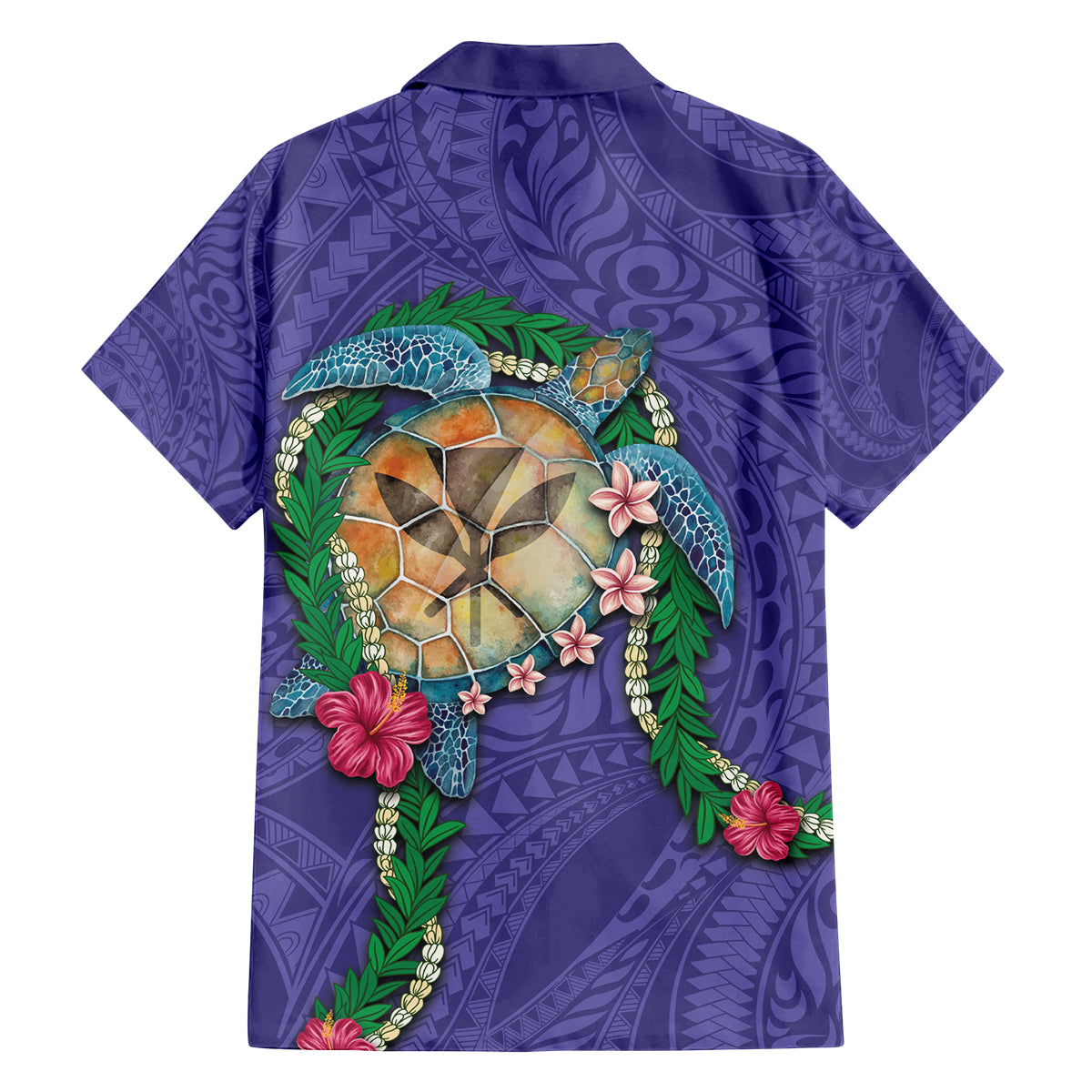 Hawaii Pikake and Maile Lei Family Matching Off Shoulder Short Dress and Hawaiian Shirt Honu Polynesian Pattern Purple Color
