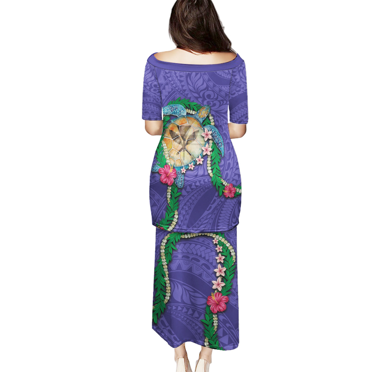 Hawaii Pikake and Maile Lei Family Matching Puletasi and Hawaiian Shirt Honu Polynesian Pattern Purple Color LT03 - Polynesian Pride