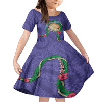 Hawaii Pikake and Maile Lei Family Matching Summer Maxi Dress and Hawaiian Shirt Honu Polynesian Pattern Purple Color