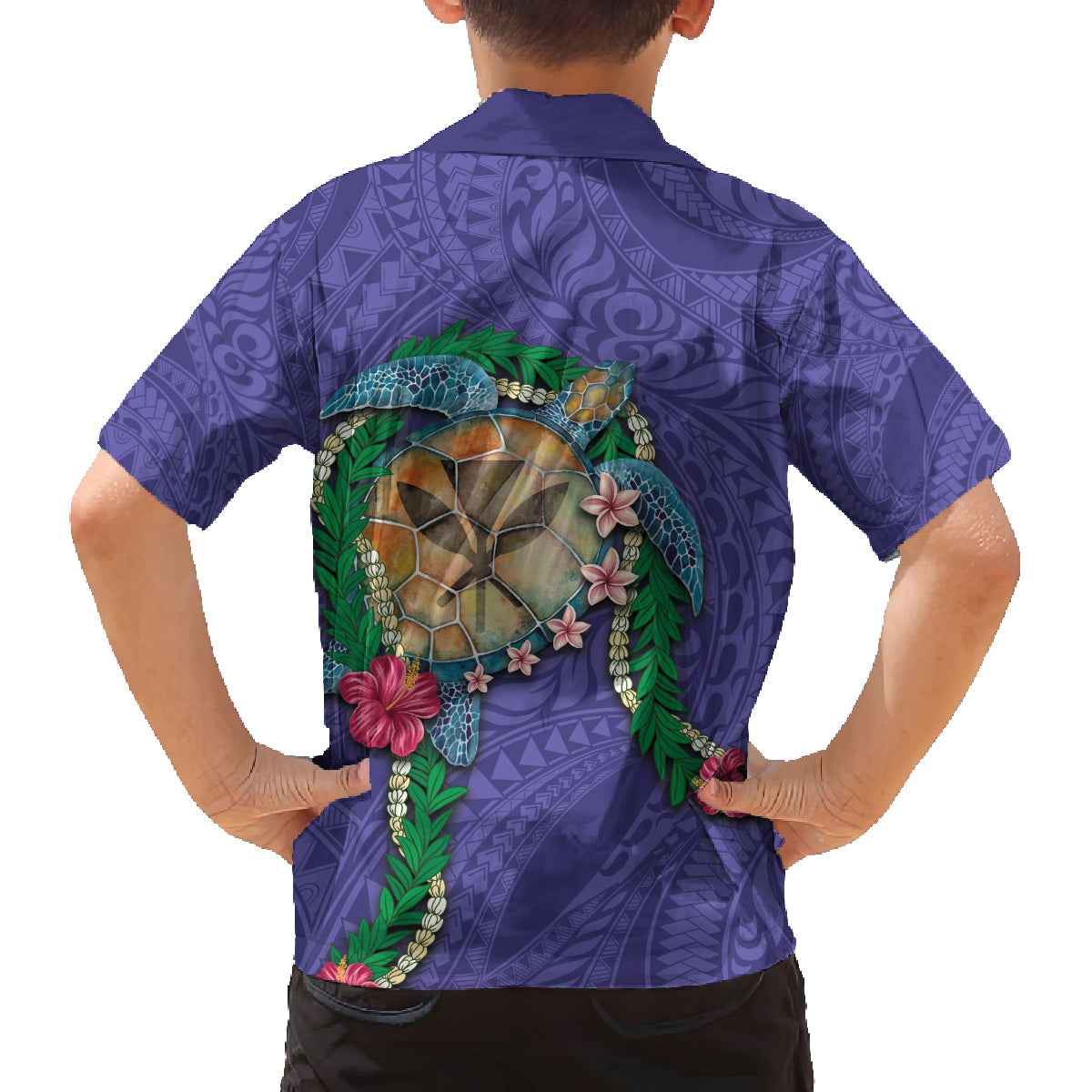 Hawaii Pikake and Maile Lei Family Matching Tank Maxi Dress and Hawaiian Shirt Honu Polynesian Pattern Purple Color LT03 - Polynesian Pride