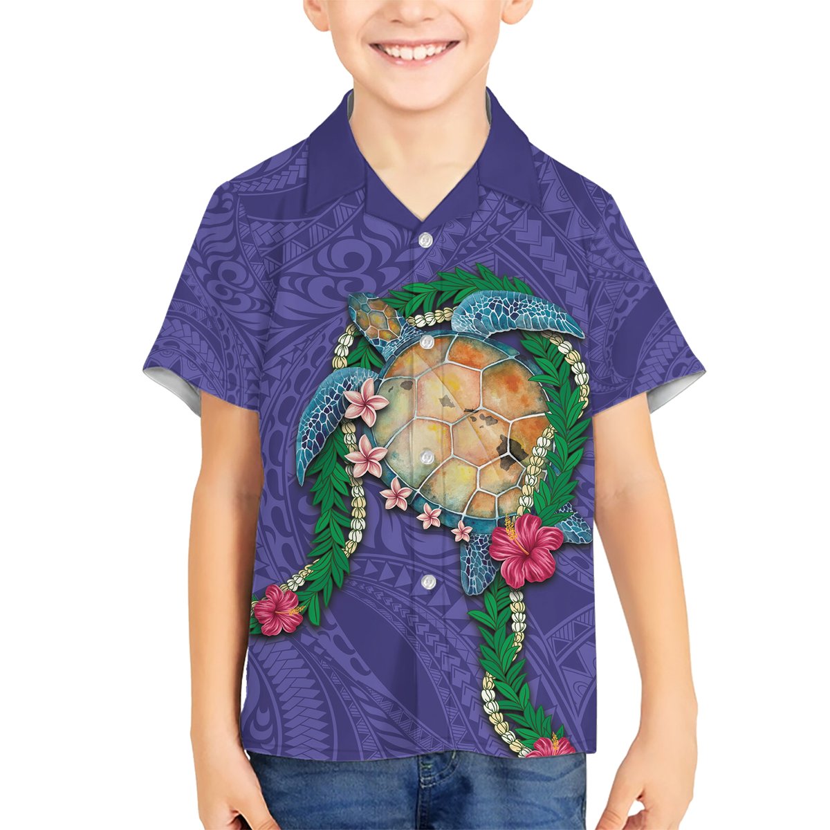Hawaii Pikake and Maile Lei Hawaiian Shirt Honu Polynesian Pattern Purple Color LT03 - Polynesian Pride