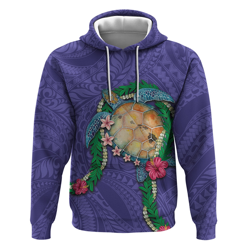 Hawaii Pikake and Maile Lei Hoodie Honu Polynesian Pattern Purple Color