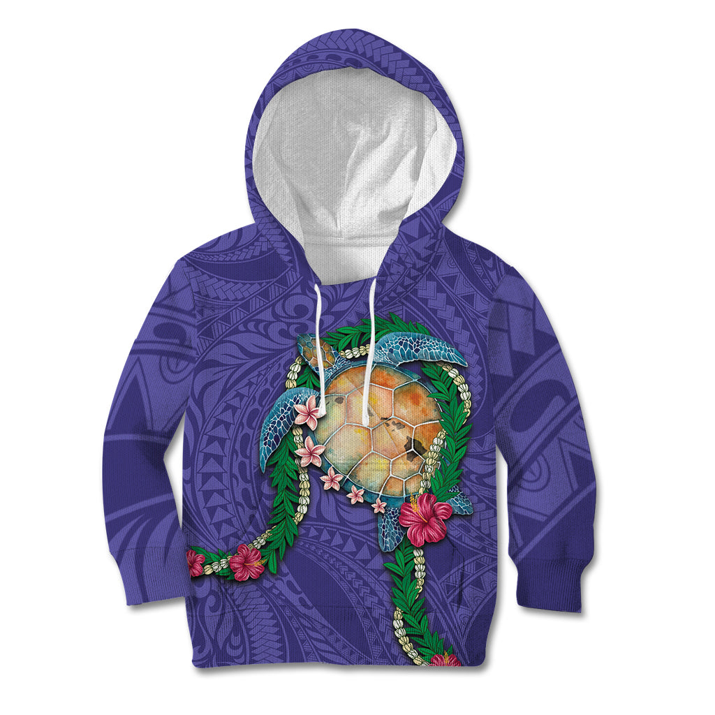 Hawaii Pikake and Maile Lei Kid Hoodie Honu Polynesian Pattern Purple Color