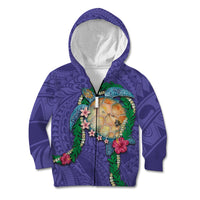 Hawaii Pikake and Maile Lei Kid Hoodie Honu Polynesian Pattern Purple Color