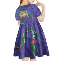 Hawaii Pikake and Maile Lei Kid Short Sleeve Dress Honu Polynesian Pattern Purple Color LT03 - Polynesian Pride