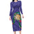 Hawaii Pikake and Maile Lei Long Sleeve Bodycon Dress Honu Polynesian Pattern Purple Color