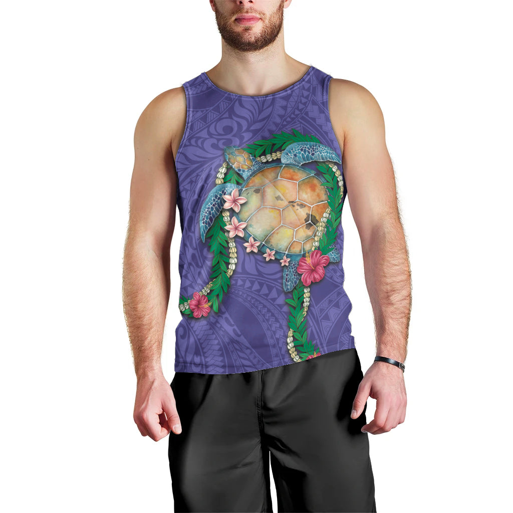Hawaii Pikake and Maile Lei Men Tank Top Honu Polynesian Pattern Purple Color LT03 - Polynesian Pride