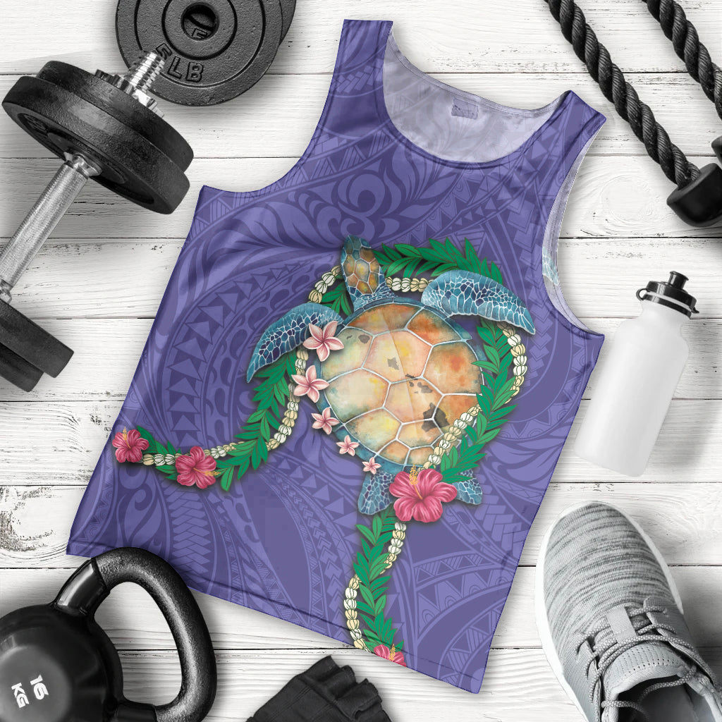Hawaii Pikake and Maile Lei Men Tank Top Honu Polynesian Pattern Purple Color LT03 - Polynesian Pride