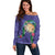 Hawaii Pikake and Maile Lei Off Shoulder Sweater Honu Polynesian Pattern Purple Color