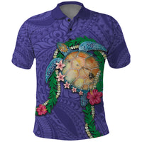Hawaii Pikake and Maile Lei Polo Shirt Honu Polynesian Pattern Purple Color